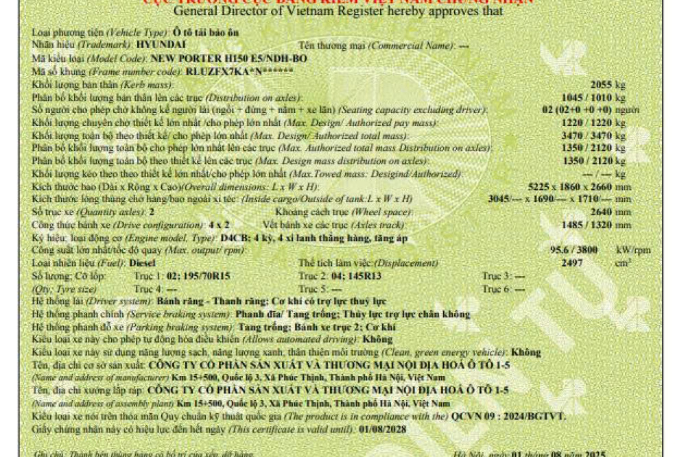 Xe tải bảo ôn HYUNDAI H150 1,2 tấn