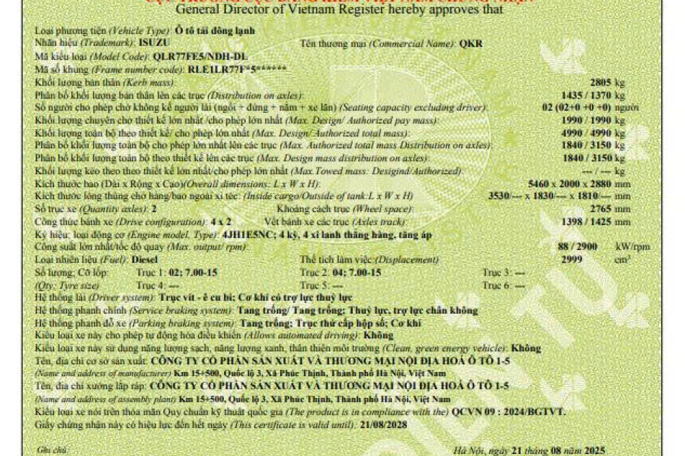 Xe tải đông lạnh ISUZU QKR230 1,9 tấn